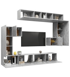 Ensemble de meuble TV 8 pcs Gris béton Aggloméré