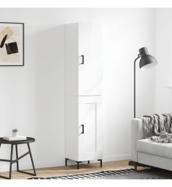 Buffet haut Blanc brillant 34,5x34x180 cm Bois d'ingénierie