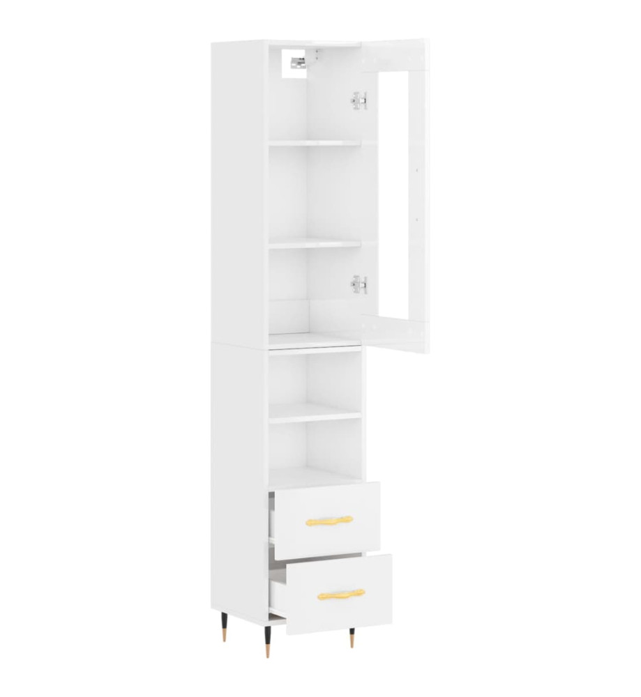 Buffet haut Blanc brillant 34,5x34x180 cm Bois d'ingénierie Buffet haut Blanc brillant 34,5x34x180 cm Bois d'ingénierie