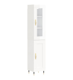Buffet haut Blanc brillant 34,5x34x180 cm Bois d'ingénierie