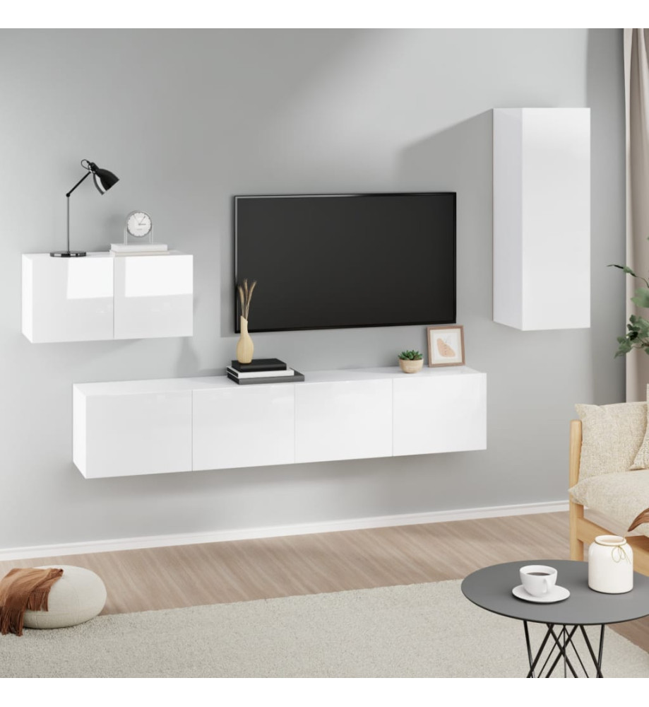 Ensemble de meubles TV 4 pcs Blanc brillant Bois d'ingénierie