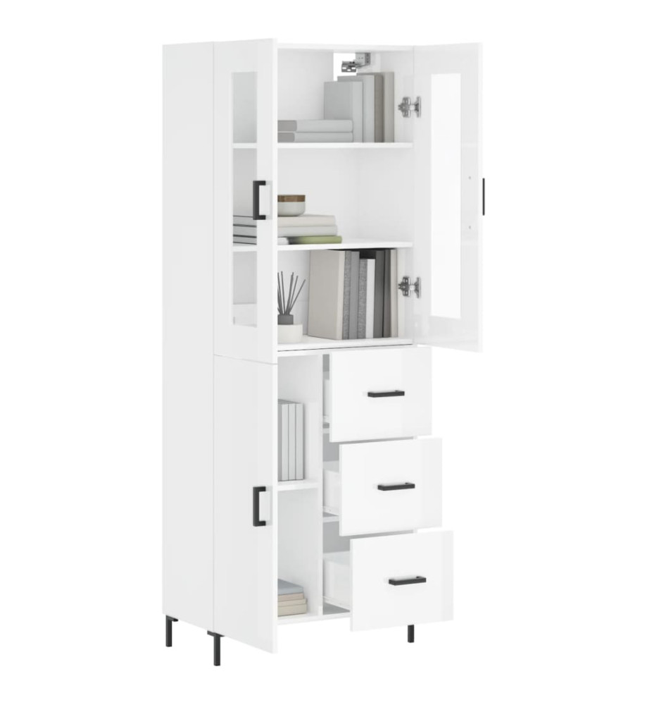 Buffet haut Blanc brillant 69,5x34x180 cm Bois d'ingénierie Buffet haut Blanc brillant 69,5x34x180 cm Bois d'ingénierie