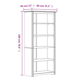 Bibliothèque BODO gris 80x38x180 cm bois pin massif 5 niveaux