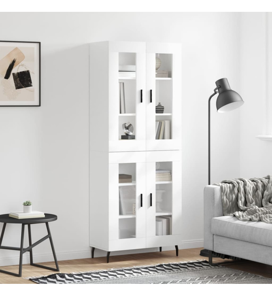 Buffet haut Blanc brillant 69,5x34x180 cm Bois d'ingénierie Buffet haut Blanc brillant 69,5x34x180 cm Bois d'ingénierie