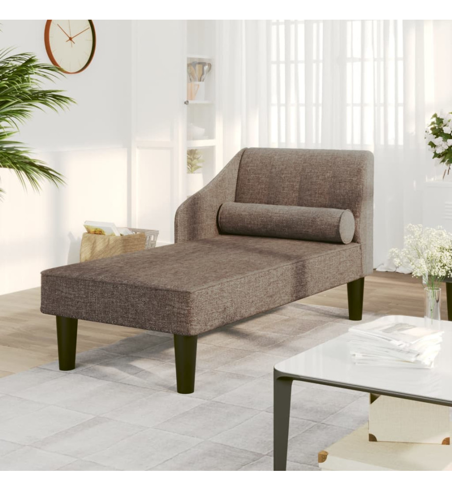 Chaise longue avec traversin taupe tissu