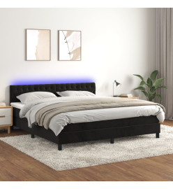 Sommier tapissier avec matelas et LED Noir 160x200 cm Velours