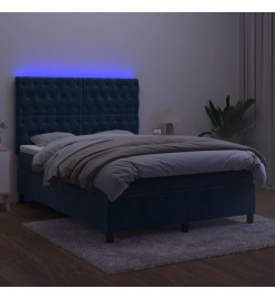 Sommier tapissier matelas et LED Bleu foncé 140x190 cm Velours