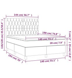 Sommier tapissier matelas et LED Bleu foncé 140x190 cm Velours