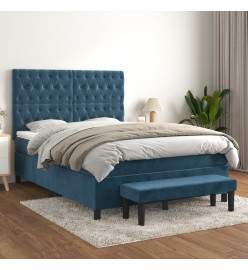 Lit à sommier tapissier et matelas Bleu foncé 140x190cm Velours