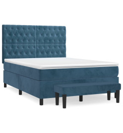 Lit à sommier tapissier et matelas Bleu foncé 140x190cm Velours