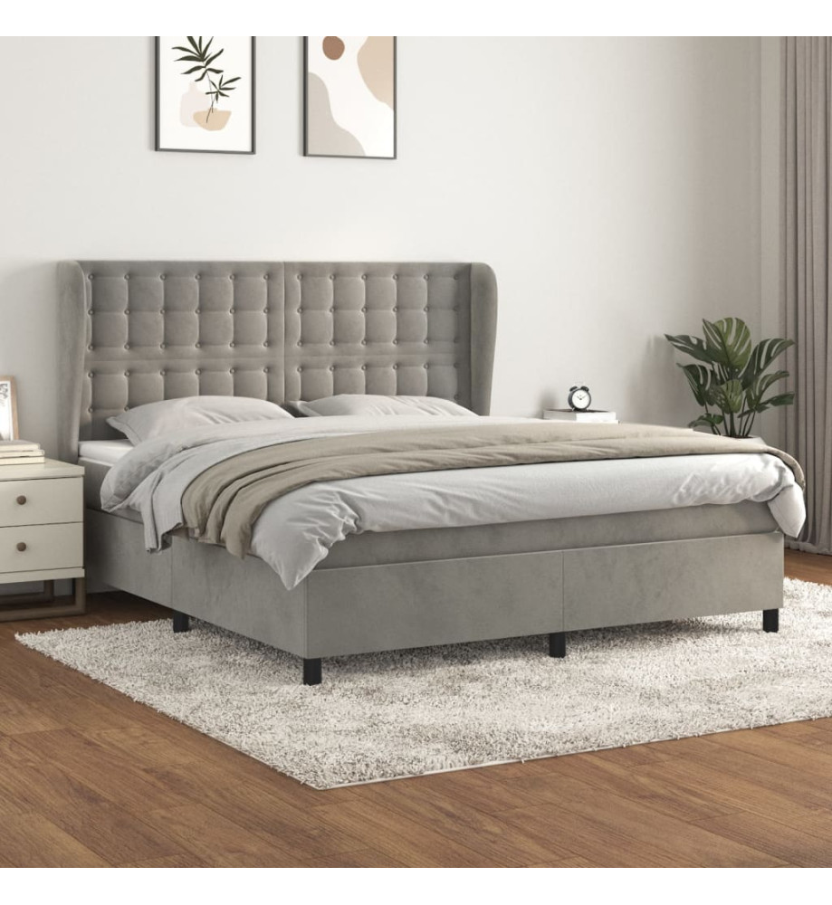 Lit à sommier tapissier et matelas Gris clair 180x200cm Velours Lit à sommier tapissier et matelas Gris clair 180x200cm Velours