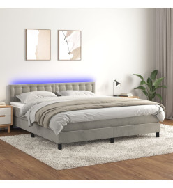 Sommier tapissier matelas et LED Gris clair 180x200 cm Velours