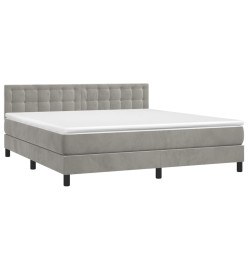 Sommier tapissier matelas et LED Gris clair 180x200 cm Velours