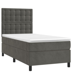 Sommier tapissier et matelas et LED Gris foncé 90x190cm Velours
