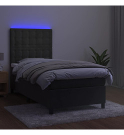 Sommier tapissier et matelas et LED Gris foncé 90x190cm Velours