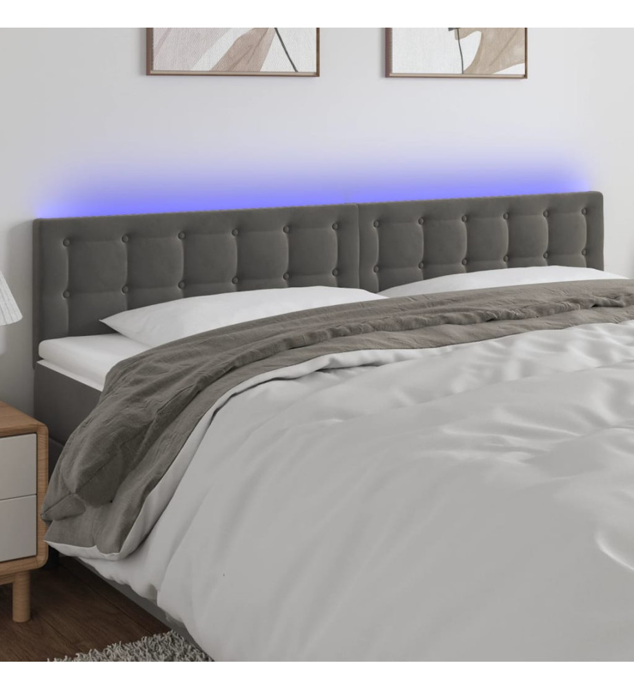 Tête de lit à LED Gris foncé 180x5x78/88 cm Velours Tête de lit à LED Gris foncé 180x5x78/88 cm Velours
