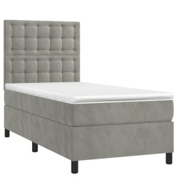 Sommier tapissier et matelas et LED Gris clair 90x200cm Velours