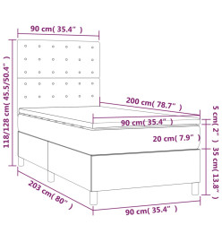 Sommier tapissier et matelas et LED Gris clair 90x200cm Velours