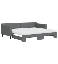 Lit de jour avec gigogne et matelas gris foncé 90x200 cm tissu