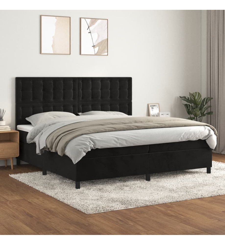 Lit à sommier tapissier et matelas Noir 200x200 cm Velours Lit à sommier tapissier et matelas Noir 200x200 cm Velours