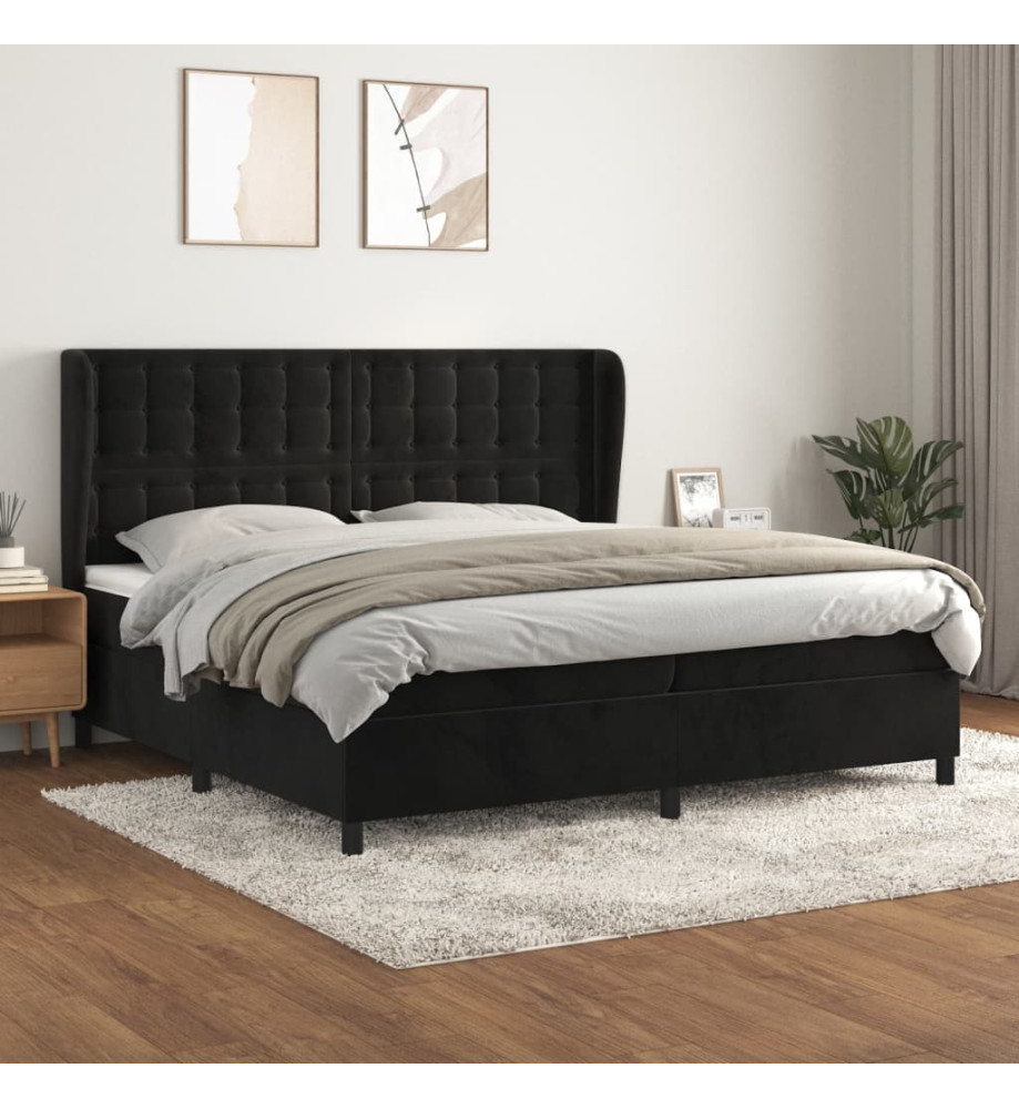 Lit à sommier tapissier et matelas Noir 200x200 cm Velours Lit à sommier tapissier et matelas Noir 200x200 cm Velours