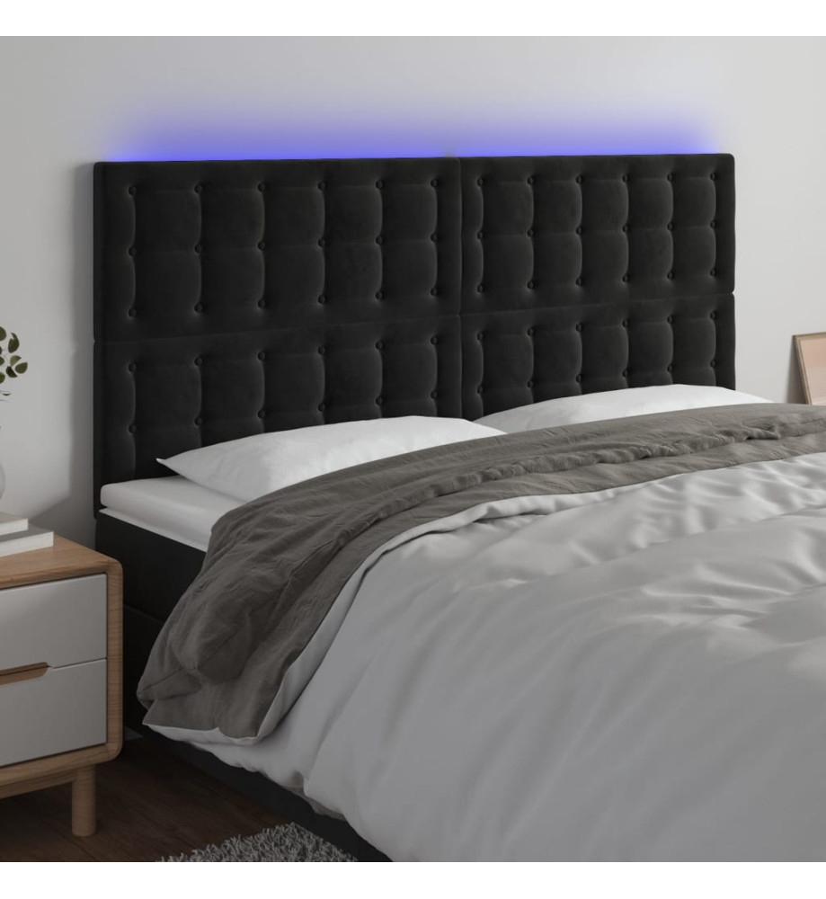 Tête de lit à LED Noir 200x5x118/128 cm Velours Tête de lit à LED Noir 200x5x118/128 cm Velours
