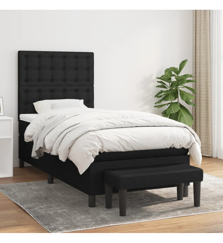 Lit à sommier tapissier avec matelas Noir 90x200 cm Tissu Lit à sommier tapissier avec matelas Noir 90x200 cm Tissu