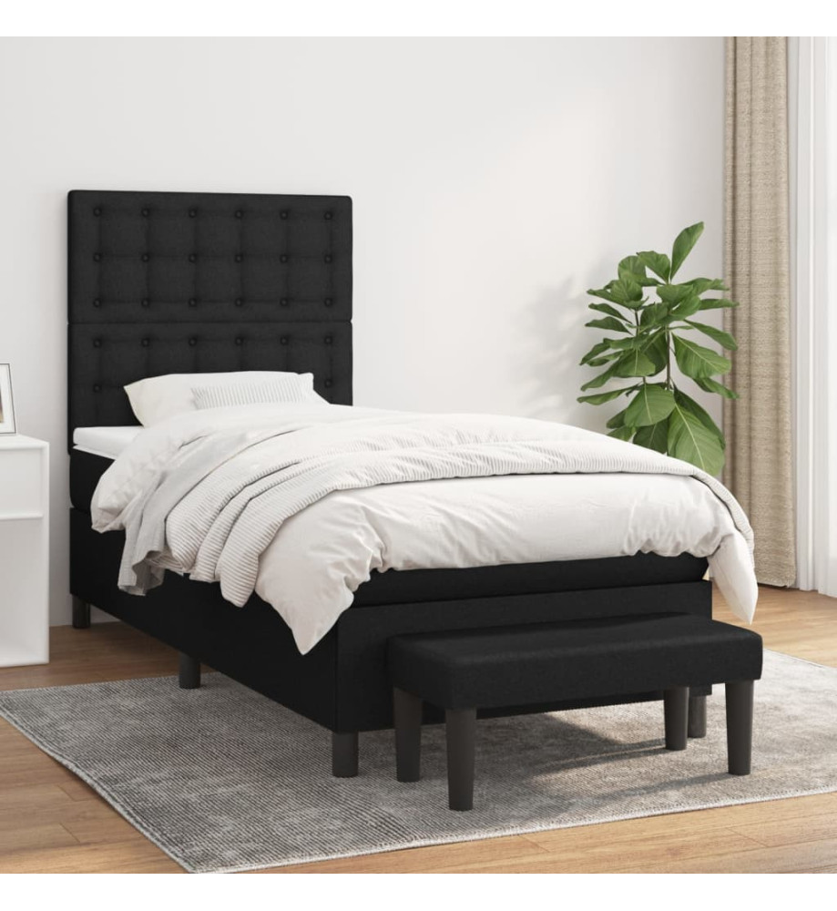Lit à sommier tapissier avec matelas Noir 90x190 cm Tissu Lit à sommier tapissier avec matelas Noir 90x190 cm Tissu