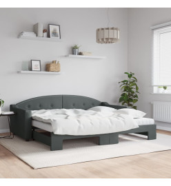 Lit de jour avec gigogne et matelas gris foncé 90x200 cm tissu