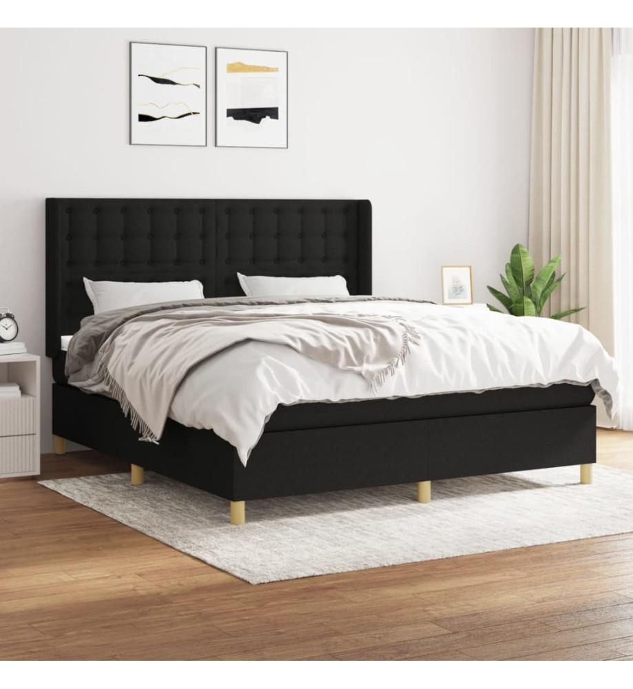 Lit à sommier tapissier avec matelas Noir 180x200 cm Tissu Lit à sommier tapissier avec matelas Noir 180x200 cm Tissu