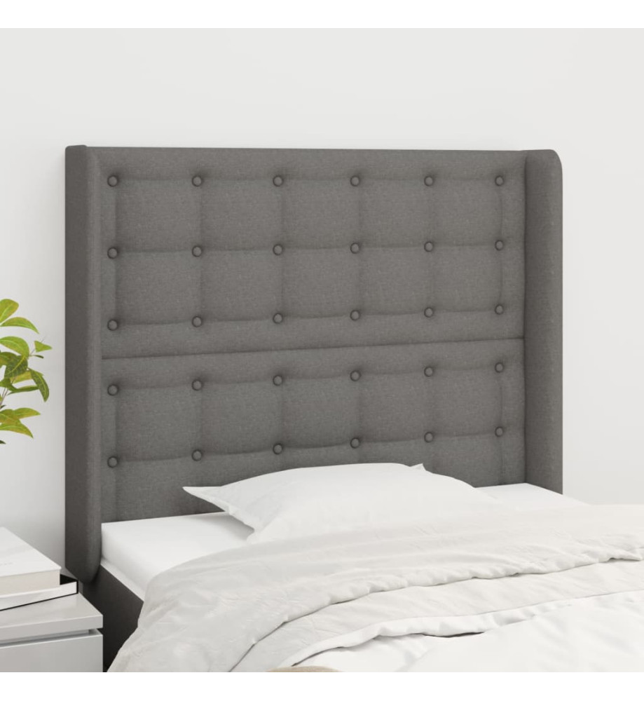 Tête de lit avec oreilles Gris foncé 93x16x118/128 cm Tissu Tête de lit avec oreilles Gris foncé 93x16x118/128 cm Tissu