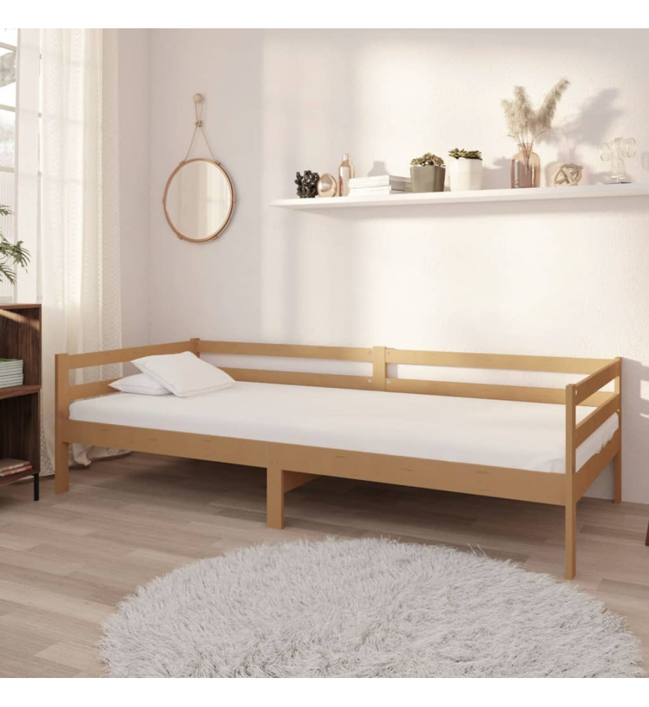 Lit de repos et matelas 90x200cm Marron miel Bois de pin massif