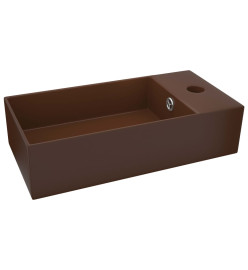 Lavabo de salle de bain avec trop-plein Céramique Marron foncé