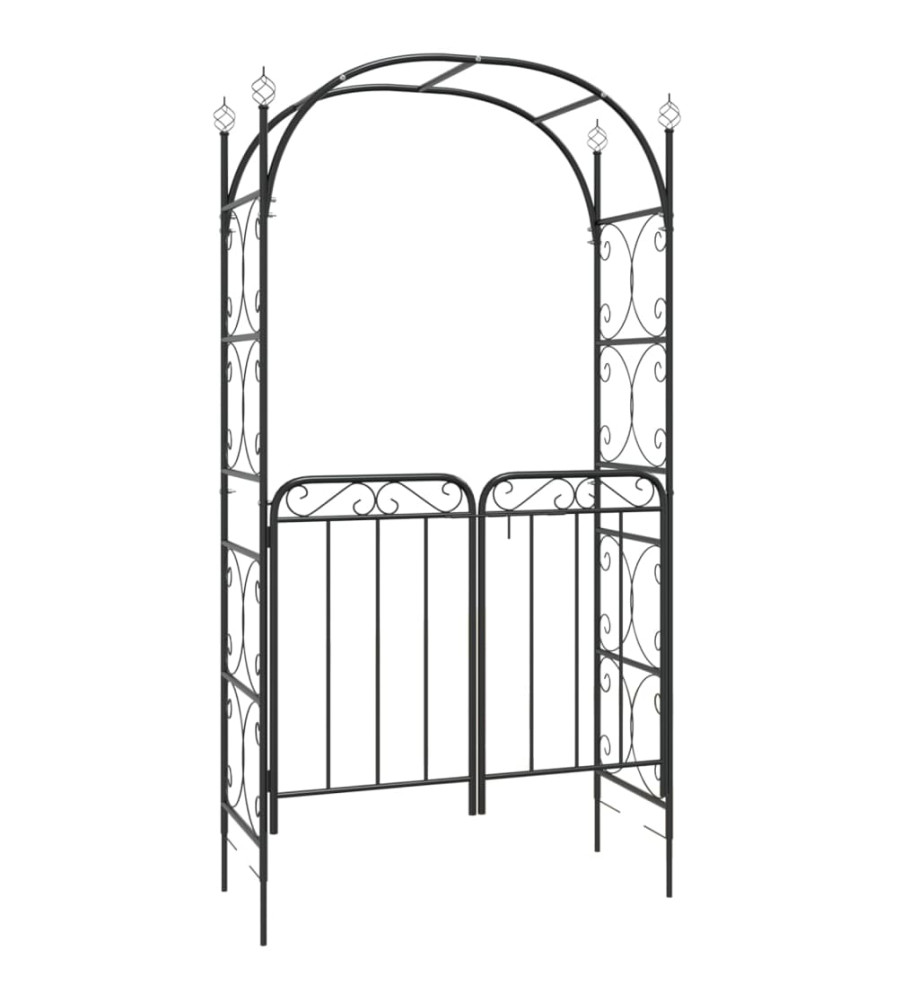 Arche de jardin avec portail noir 108x45x235 cm acier