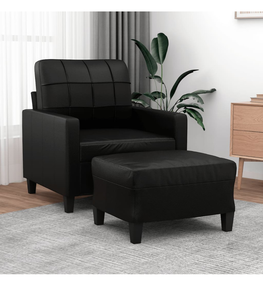 Fauteuil avec repose-pied Noir 60 cm Similicuir