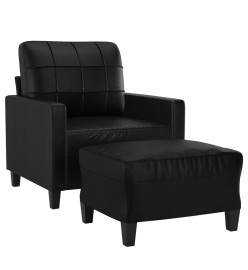 Fauteuil avec repose-pied Noir 60 cm Similicuir