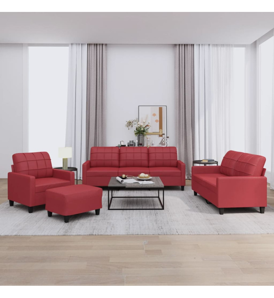 Ensemble de canapés 4 pcs et coussins Rouge bordeaux Similicuir