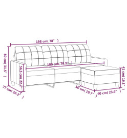 Canapé à 3 places avec repose-pieds Gris 180 cm Similicuir