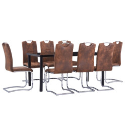 Ensemble de salle à manger 9 pcs Similicuir daim Marron