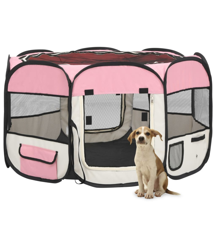 Parc pliable pour chien avec sac de transport Rose 110x110x58cm