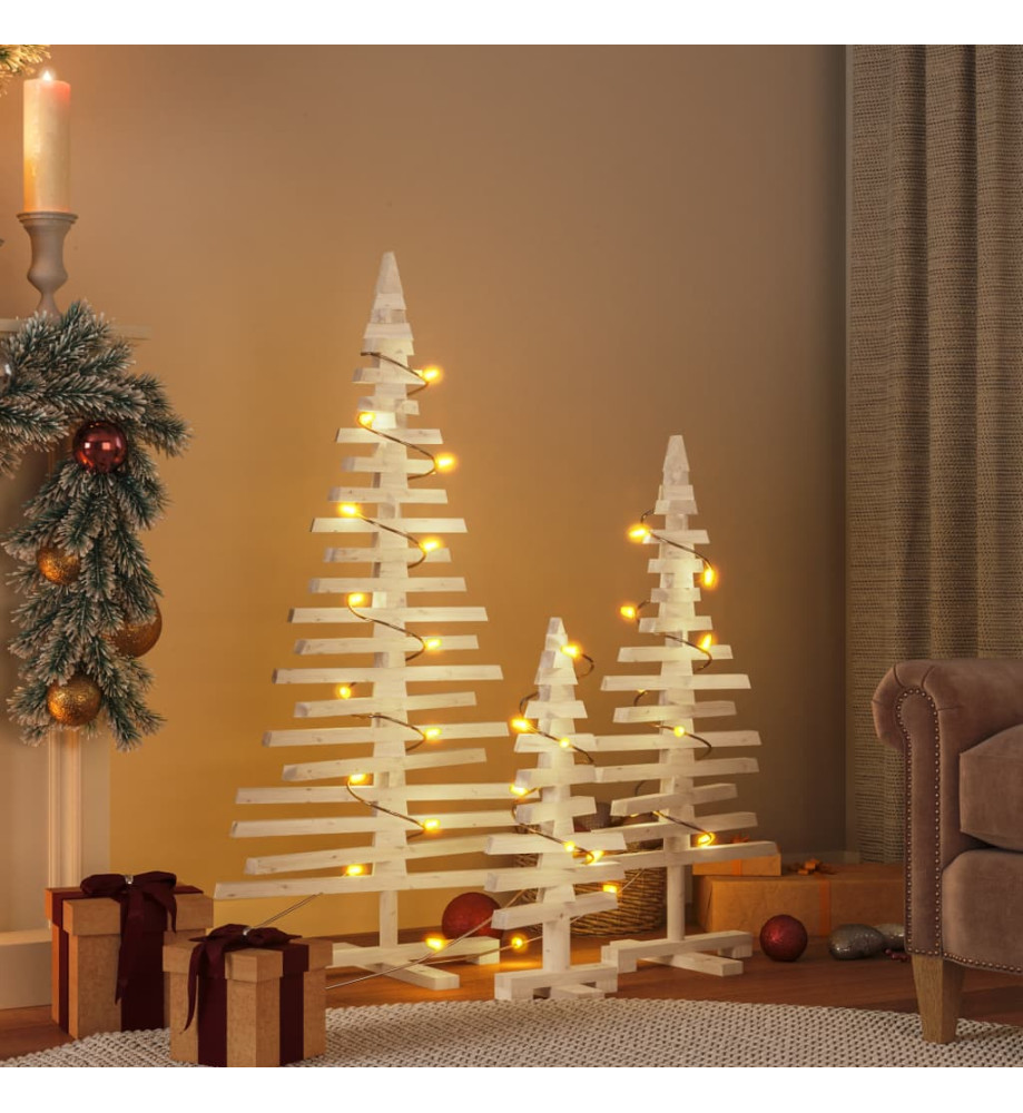 Arbres de Noël en bois pour décoration 3 pcs bois massif de pin