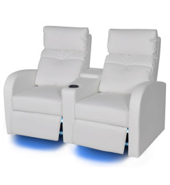 Fauteuil inclinable à LED à 2 places Cuir artificiel Blanc