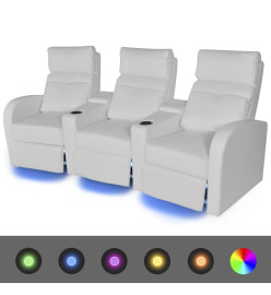 Fauteuil inclinable deux pièces 2+3places cuir artificiel blanc