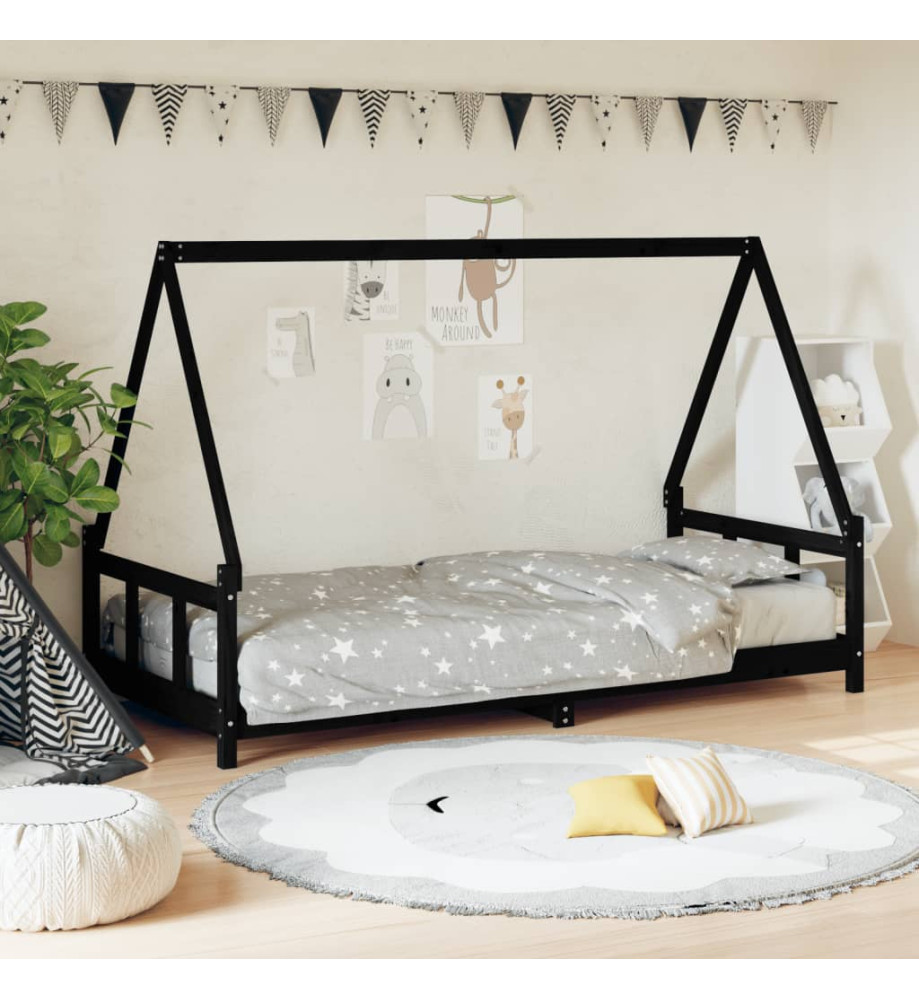 Cadre de lit pour enfants noir 90x200 cm bois de pin massif