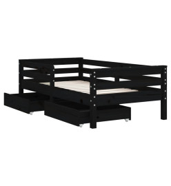 Cadre de lit enfant avec tiroirs noir 70x140 cm bois pin massif