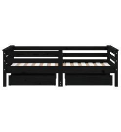 Cadre de lit enfant avec tiroirs noir 70x140 cm bois pin massif