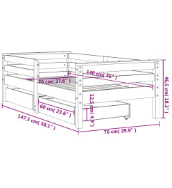 Cadre de lit enfant avec tiroirs noir 70x140 cm bois pin massif