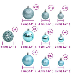 Boules de Noël 100 pcs turquoise 3 / 4 / 6 cm