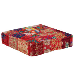 Pouf carré en coton fait à la main 50 x 50 x 12 cm Rouge