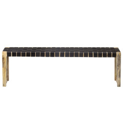 Banc 150 cm Noir Cuir véritable et bois de manguier massif